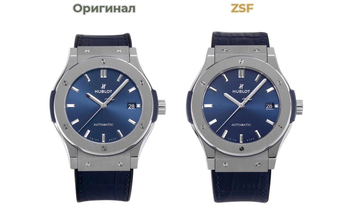 Сравнение оригинала Hublot Classic Fusion 511.NX.7070.LR Titanium Watch с моделью от мануфактуры ZSF