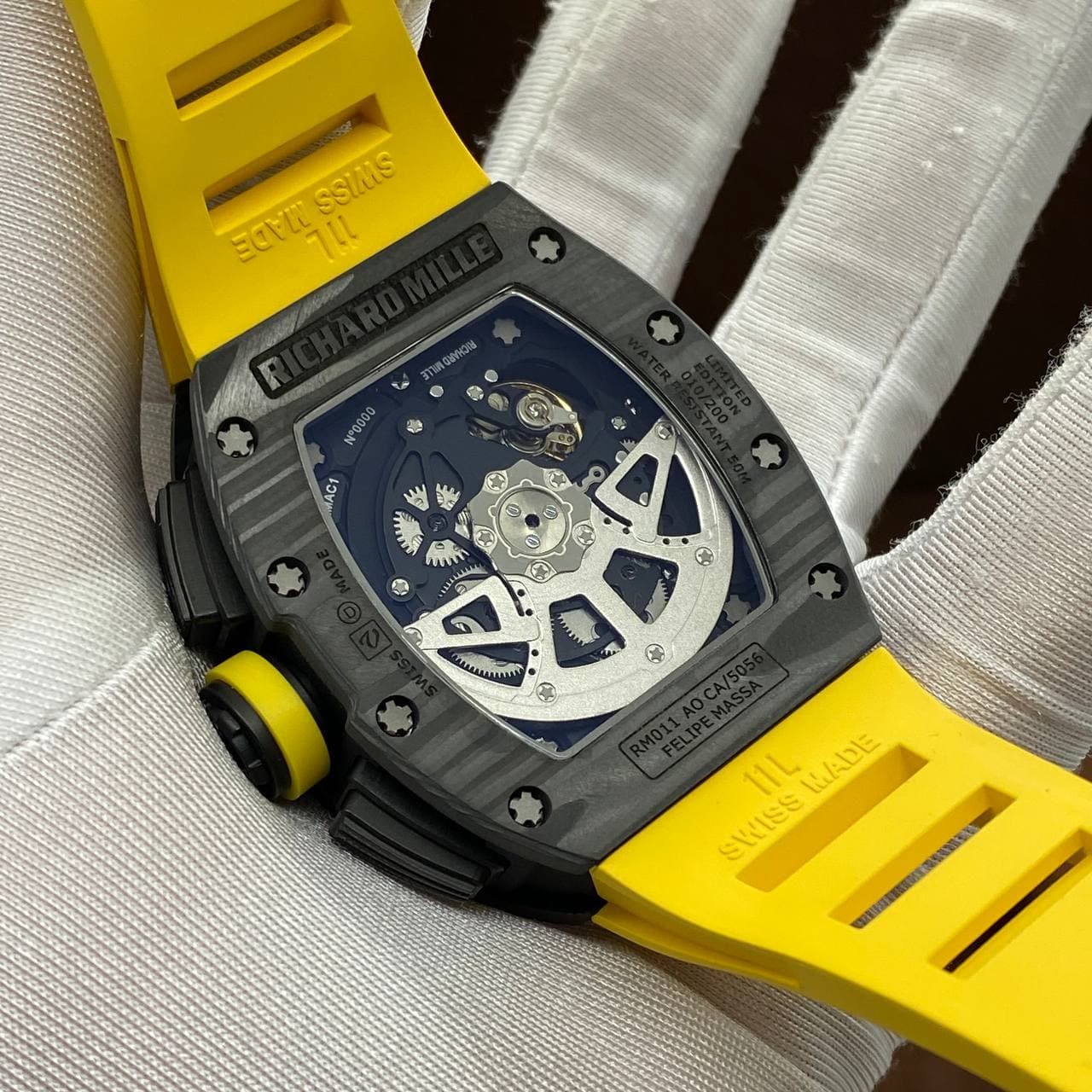 Richard Mille RM 011 Automatic Flyback Chronograph Carbon on Yellow Rubber Strap