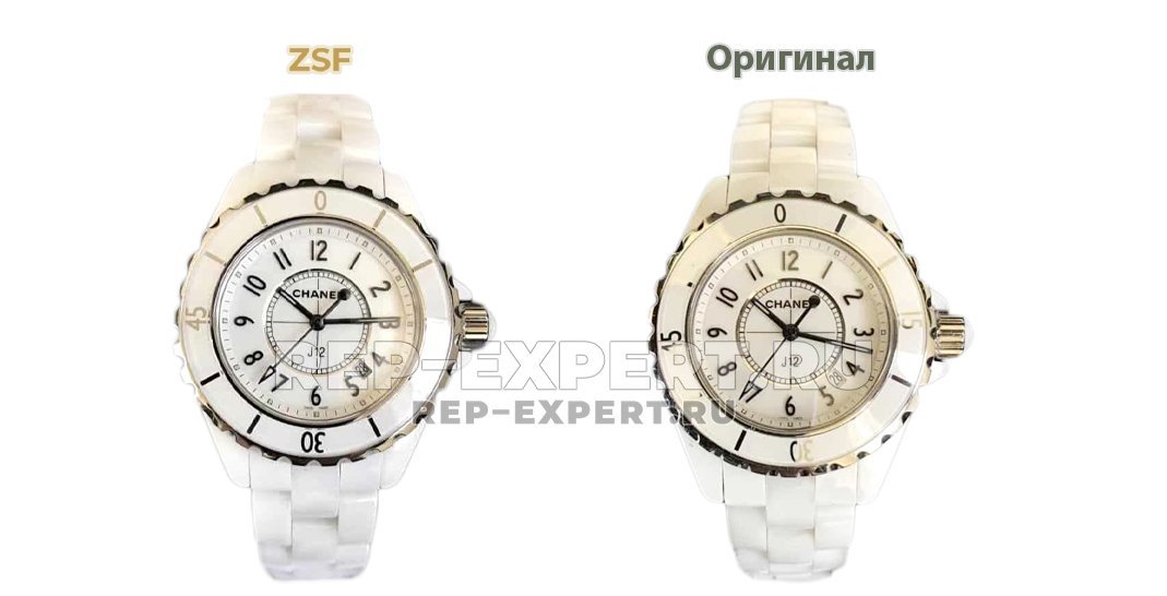 Сравнение оригинала часов Chanel J12 в белом керамическом корпусе с моделью от мануфактуры ZSF