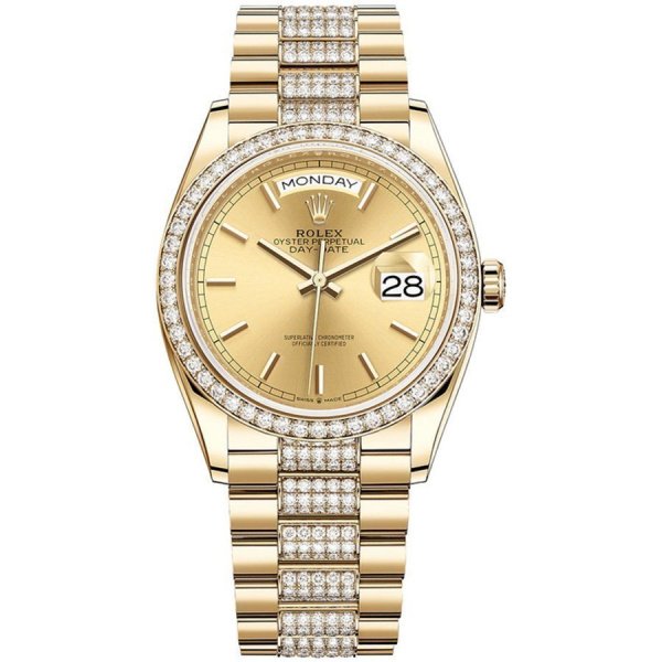 Rolex  Day-Date 36 Yellow gold Bezel set with diamond President Bracelet  128348rbr-0027