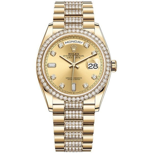 Rolex  Day-Date 36 Yellow gold Bezel set with diamond President Bracelet  128348rbr-0010