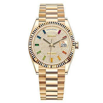 Rolex Day-Date Ladies Diamond-paved 10 baguette rainbow sapphires 128238