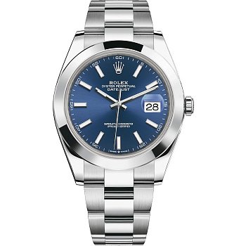 Rolex Datejust 41 Steel Smooth Bezel Oyster 126300 Blue