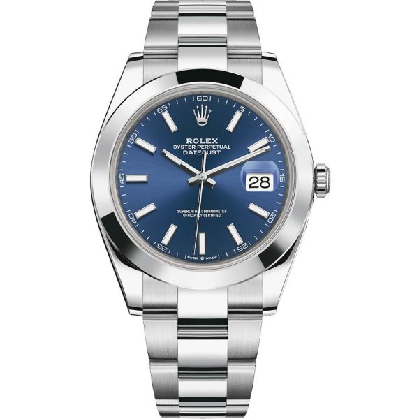 Rolex Datejust 41 Steel Smooth Bezel Oyster 126300 Blue