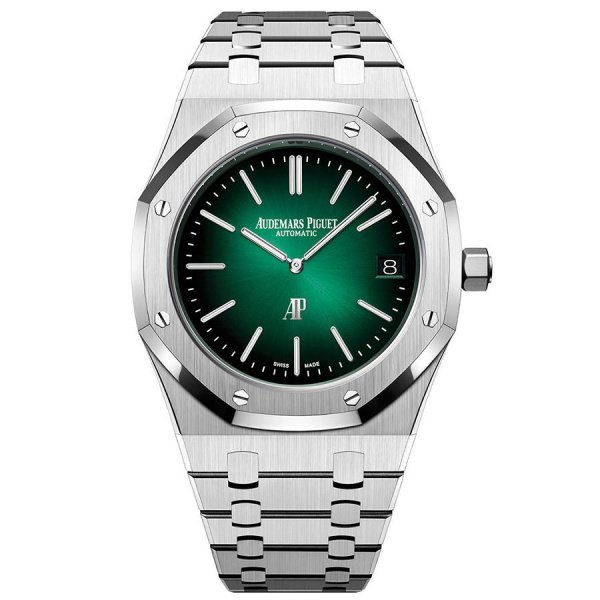 Audemars Piguet Royal Oak “Jumbo” Extra-Thin Platinum and Smoked Green Dial  15202PT.OO.1240PT.01