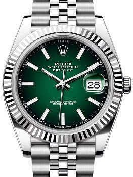 Rolex Datejust 41 White Rolesor Jubilee Bracelet 126334-0034 Green Ombre