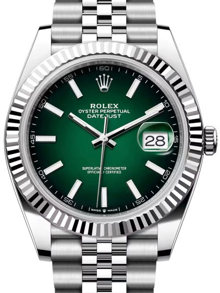 Rolex Datejust 41 White Rolesor Jubilee Bracelet 126334-0034 Green Ombre